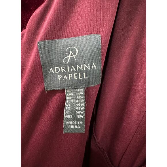 Adrianna Papell Plus Size Velvet V Neck Draped High Low Gown Burgundy NWT 14W - Picture 10 of 10